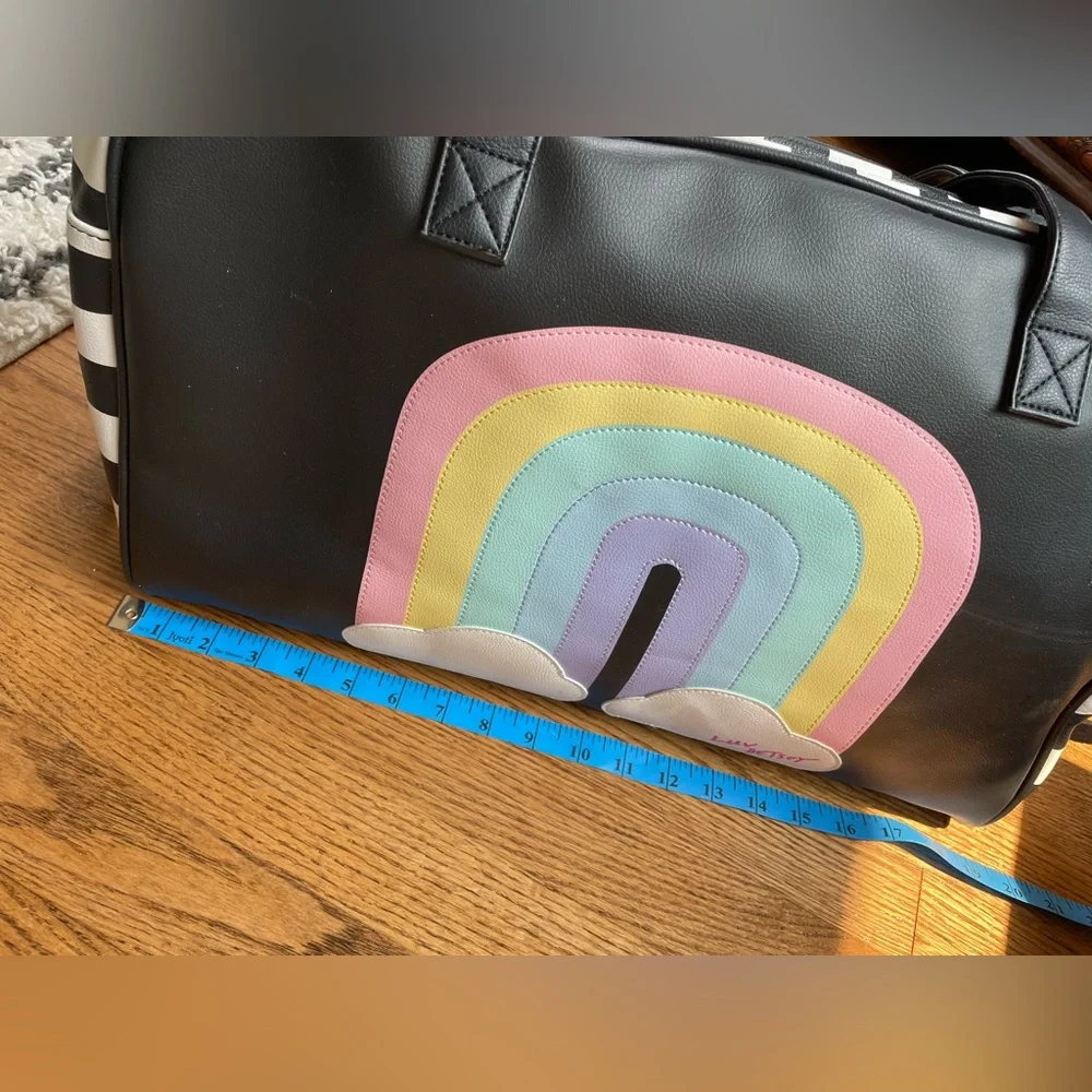 Betsey Johnson Black and White Striped Bag with Rainbow Design - Picture 5 of 13